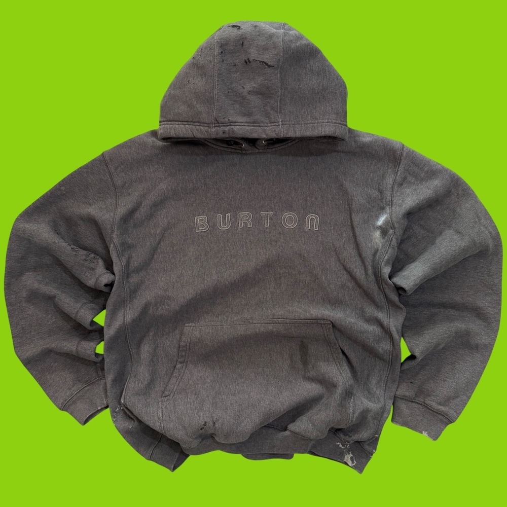VTG Burton Snowboards Hoodie Y2K XL Gray Distressed Pullover Embroidered Logo